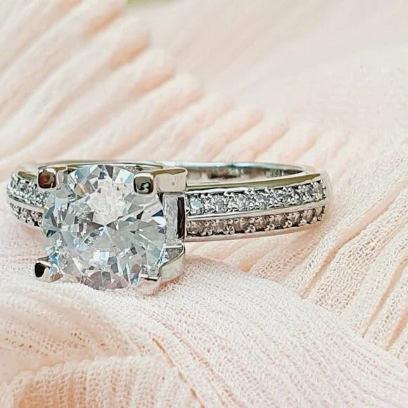 💎 Unique Cubic Dainty Double Layer Macro  Silver Rings for Women, INDN8377 - Picture 4 of 4